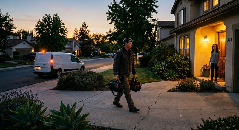 Locksmith arriving at Foster City residential home for emergency lockout service